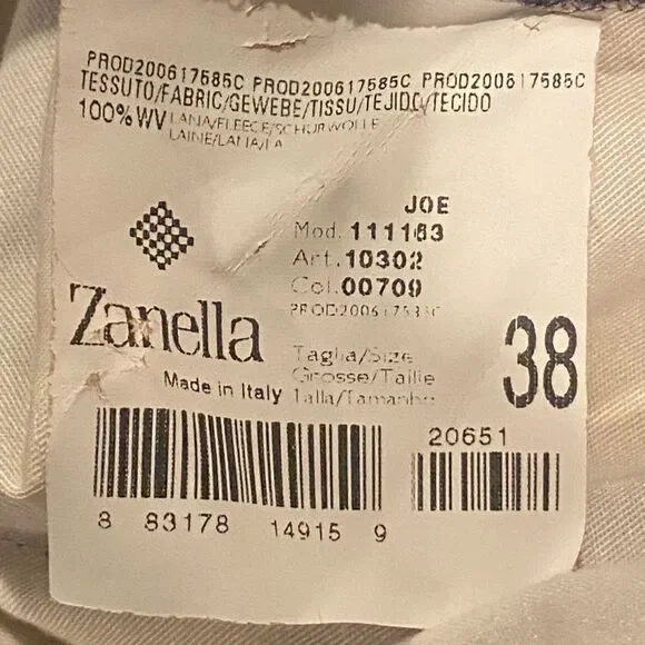 Zanella Slacks Size 38 Made in Italy Grey